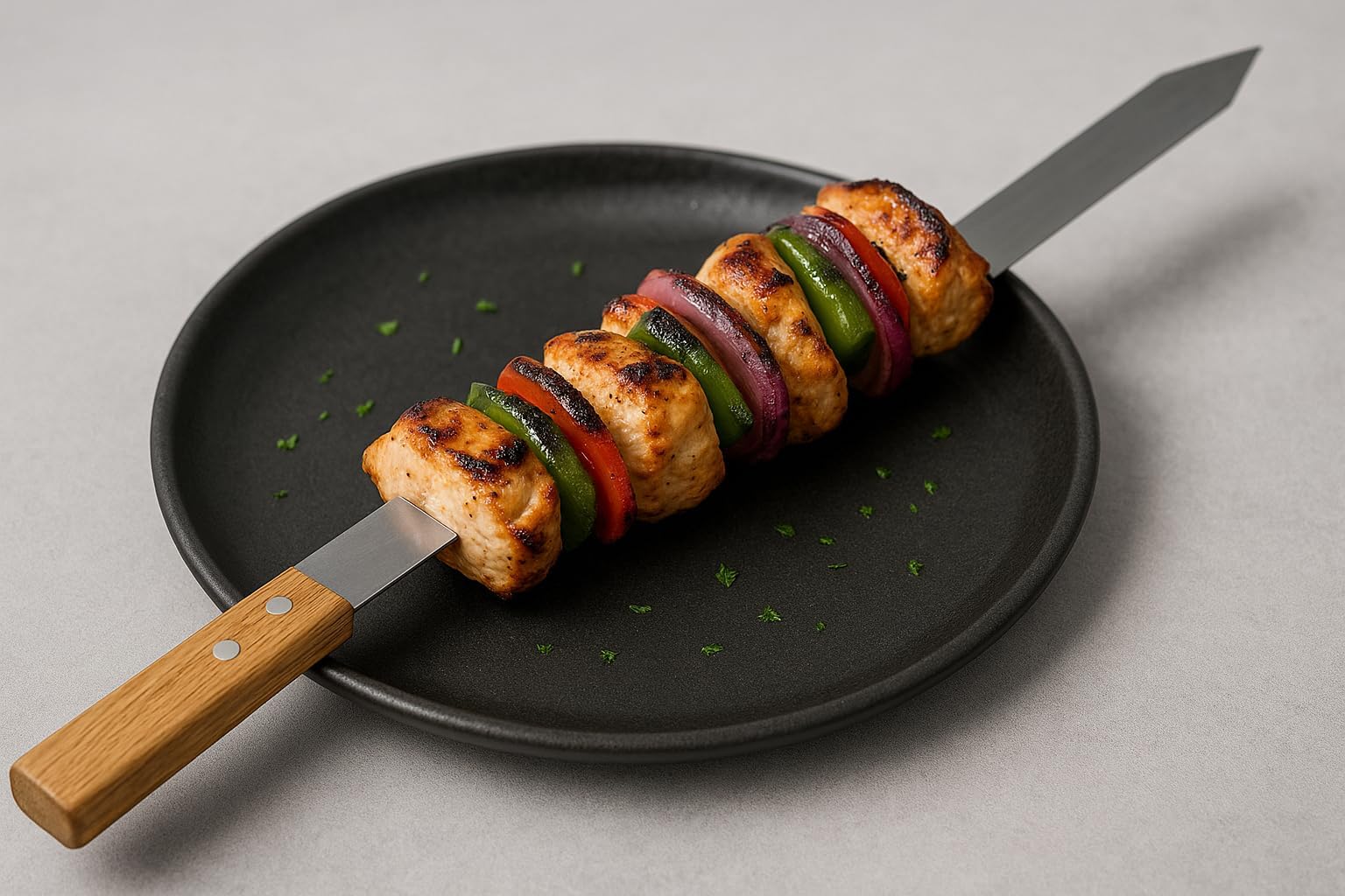 6PCS Pack 23-Inch Heavy Duty 1-Inch Wide BBQ Brazilian-Style Kabob Skewers With Wooden Handle