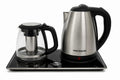 B Unique Pars Khazar Electric Tea Maker Set, 1.7L Stainless Steel Kettle and 1.5L Glass Teapot, Samovar Style Tea Maker with Keep Warm Tray, Removable Infuser, Cordless Base