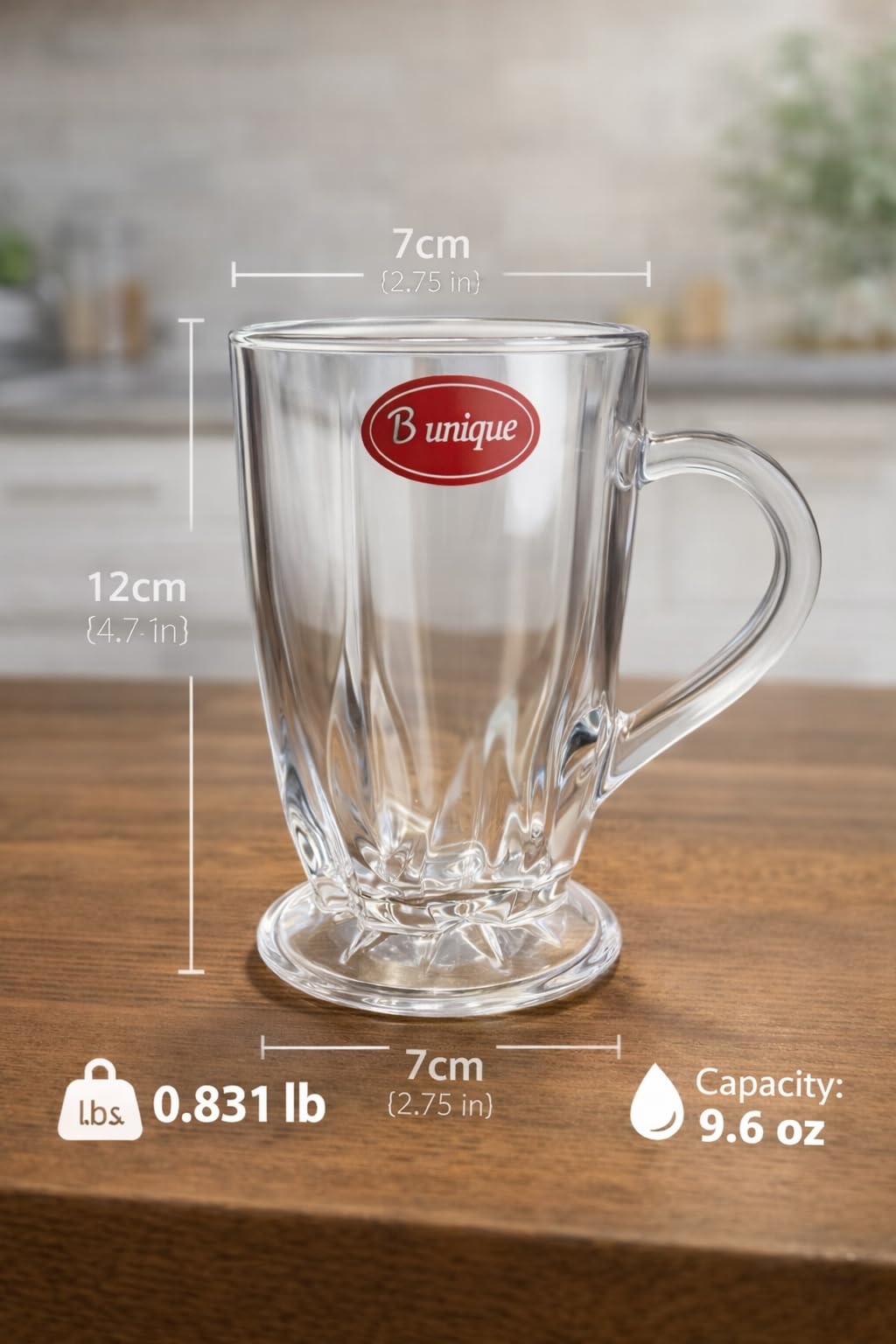 B Unique Clear Drinking Glasses Set of 6 | 285 mL Lead-Free Premium Glass Cups for Water, Juice, Tea & Cold Drinks | Durable, Modern Design, Dishwasher-Safe Drinkware Set