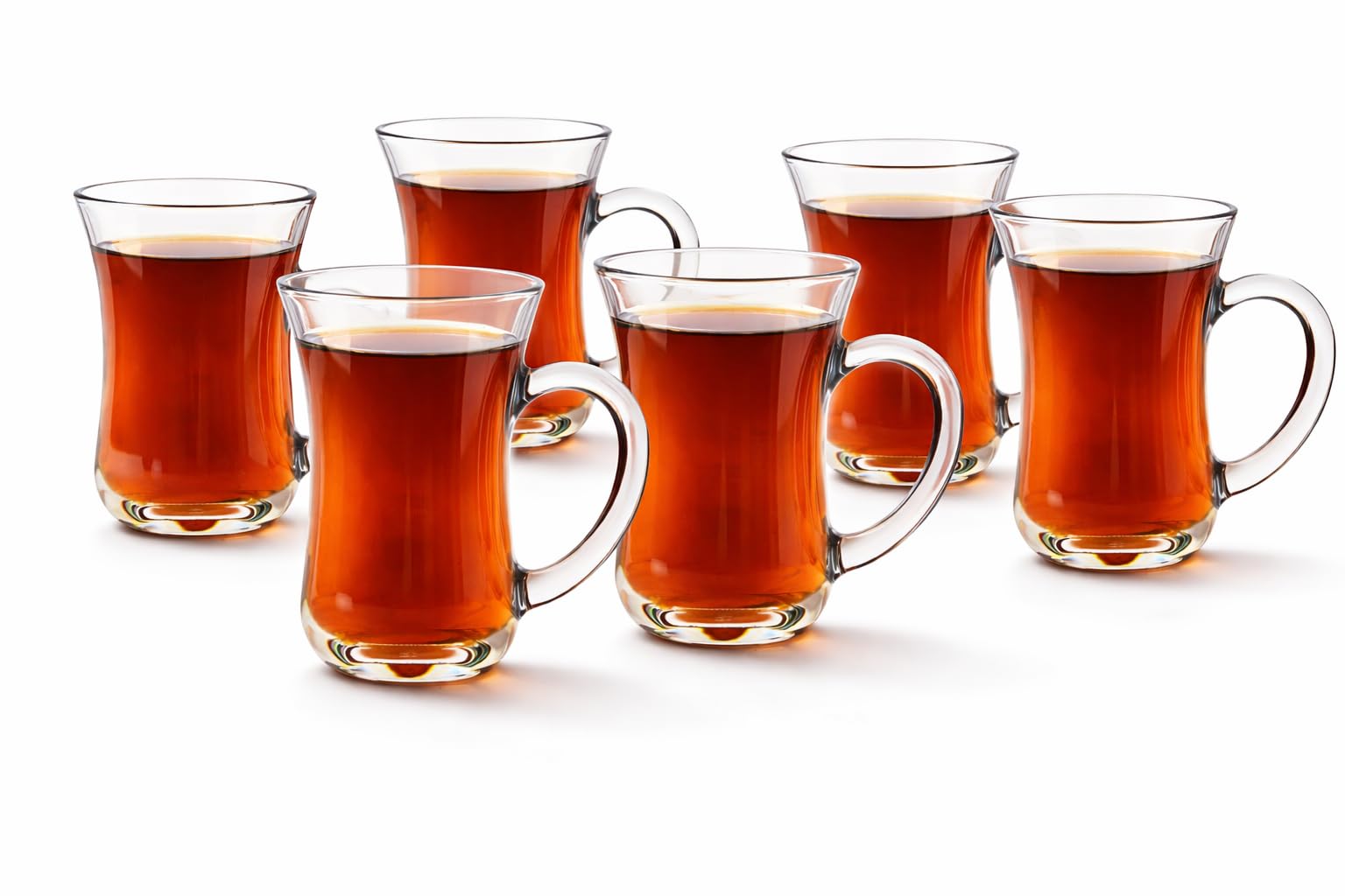 B Unique Glass Tea Cups – Set of 6 (5 oz / 150 ml) Turkish Tea Glasses with Handle, Heat-Resistant, Lead-Free, Dishwasher & Microwave Safe