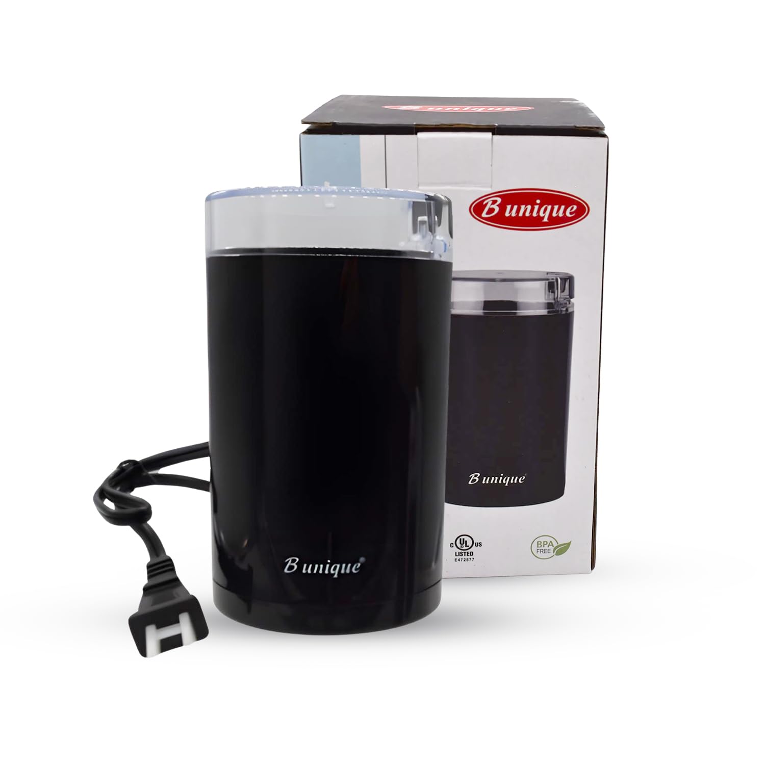B Unique Electric Coffee & Spice Grinder, 300ml Stainless Steel Blades | Powerful Grinder for Beans, Herbs, Nuts & Seeds | Fast, Safe, Easy to Clean | Compact Kitchen Design