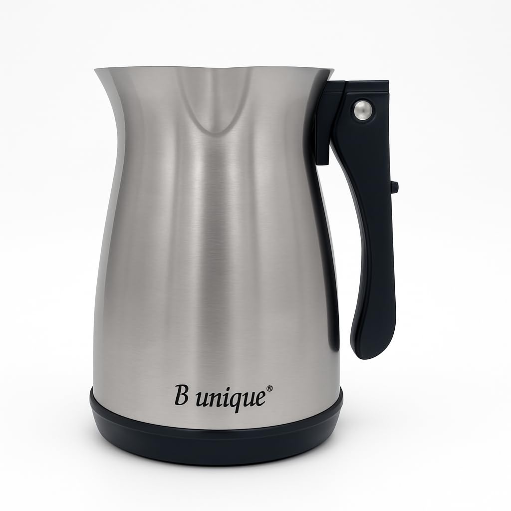 B Unique Electric Coffee Maker 300ml Stainless Steel Turkish Coffee Pot, Milk Heater, Rapid Heating, Boil-Dry Protection, Foldable Handle