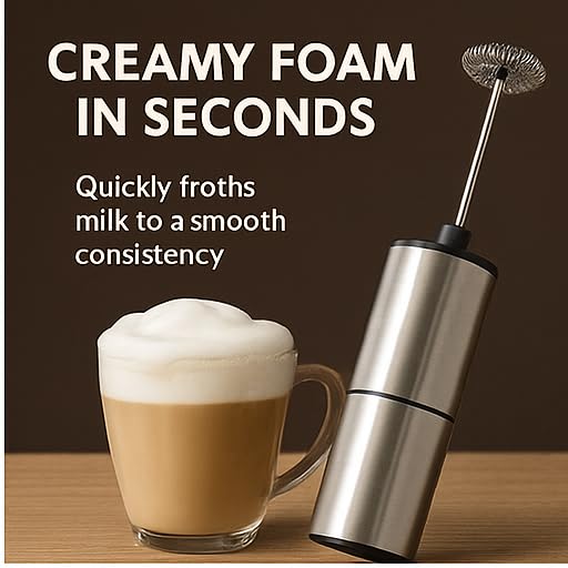 Premium Stainless Steel Electric Milk Frother | Battery Operated Foam Maker for Coffee, Latte, Matcha | Durable & Lightweight Handheld Frother for Creamy Foam | Ergonomic Design& Easy to Operate