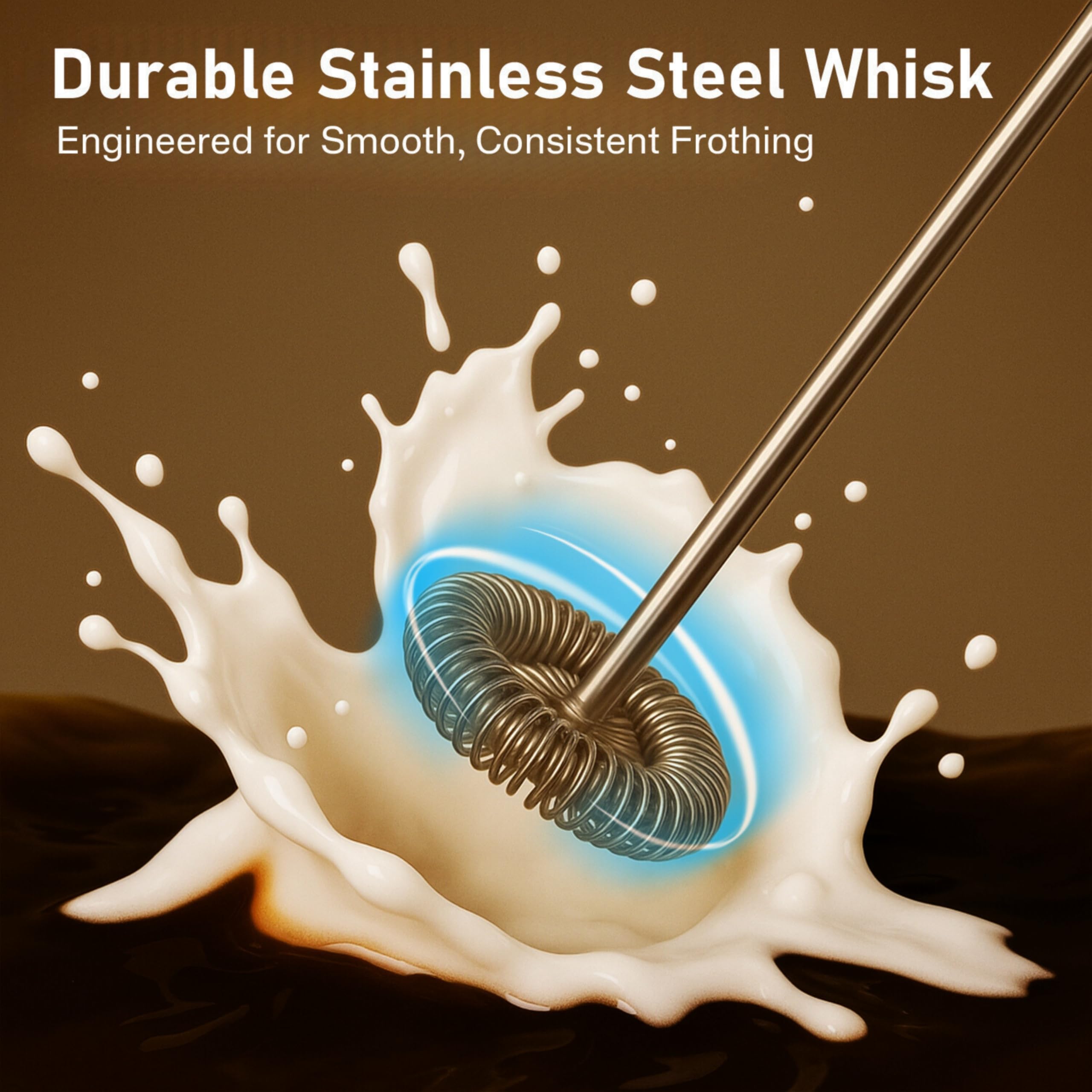 Premium Stainless Steel Electric Milk Frother | Battery Operated Foam Maker for Coffee, Latte, Matcha | Durable & Lightweight Handheld Frother for Creamy Foam | Ergonomic Design& Easy to Operate