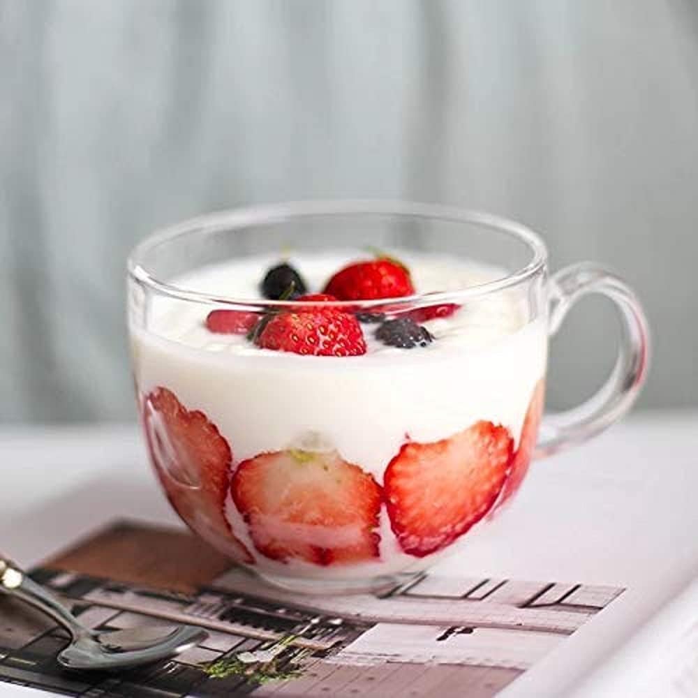 B Unique 470ml (16 oz) Lead-Free Clear Latte Cups with Handle, Set of 3, Dishwasher Safe Coffee & Tea Mugs