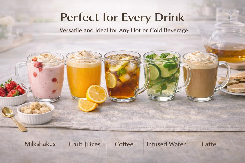 B Unique Clear Glass Coffee Mugs Set of 6, 12.6 oz – Heat Resistant & Lead-Free Drinking Glasses for Hot & Cold Drinks – Tea, Coffee, Latte, Juice, Milk – Dishwasher Safe