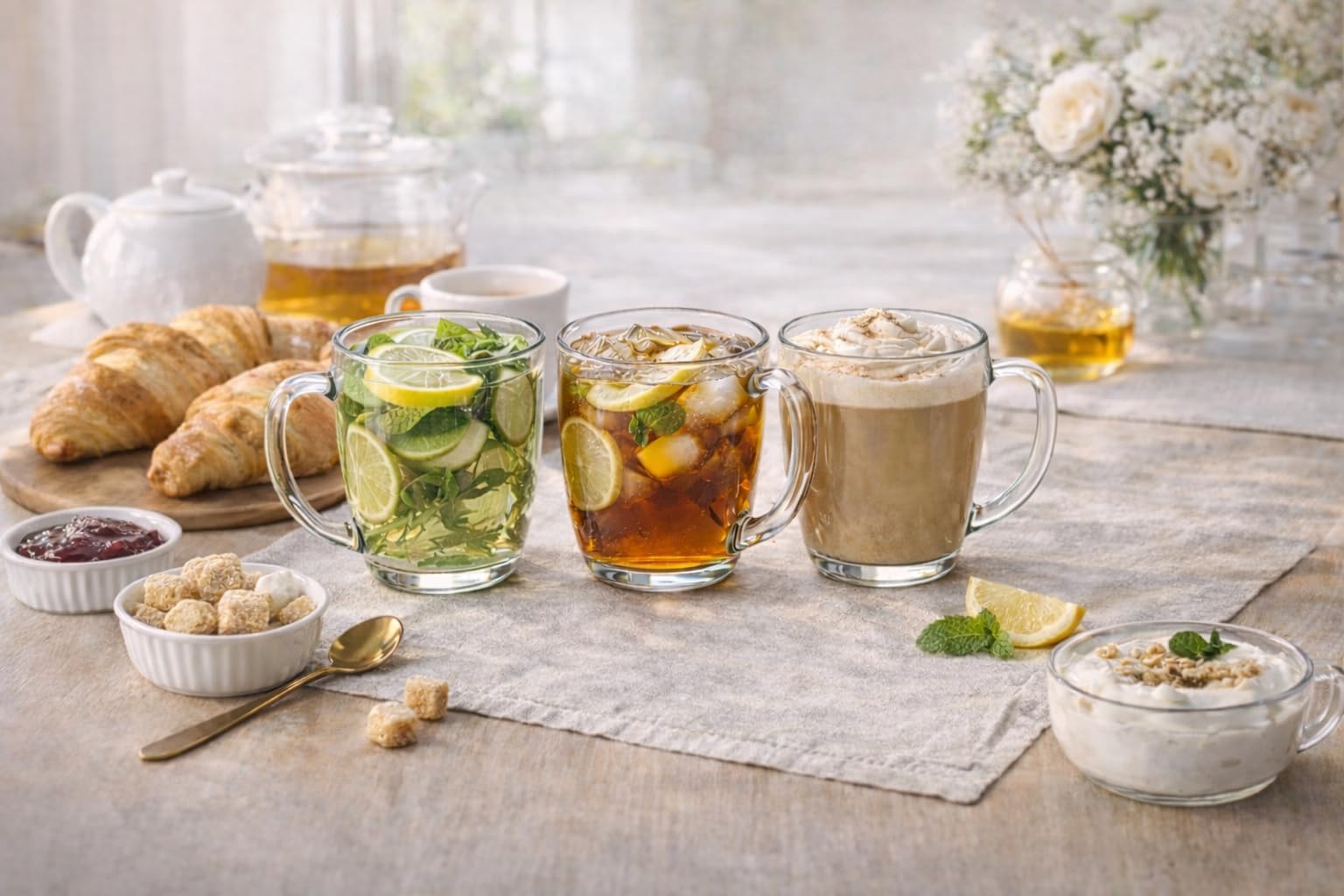 B Unique Clear Glass Coffee Mugs Set of 6, 12.6 oz – Heat Resistant & Lead-Free Drinking Glasses for Hot & Cold Drinks – Tea, Coffee, Latte, Juice, Milk – Dishwasher Safe