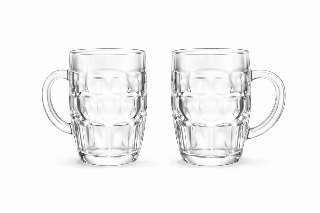 B Unique Dimpled Pint Beer Glass – 19 oz (560 ml) Lead-Free Large Beer Mug, Thick Glass with Handle, Classic German-Style Design, Set of 2