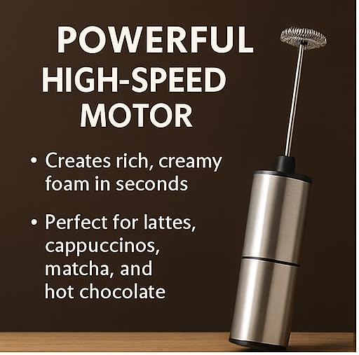 Premium Stainless Steel Electric Milk Frother | Battery Operated Foam Maker for Coffee, Latte, Matcha | Durable & Lightweight Handheld Frother for Creamy Foam | Ergonomic Design& Easy to Operate