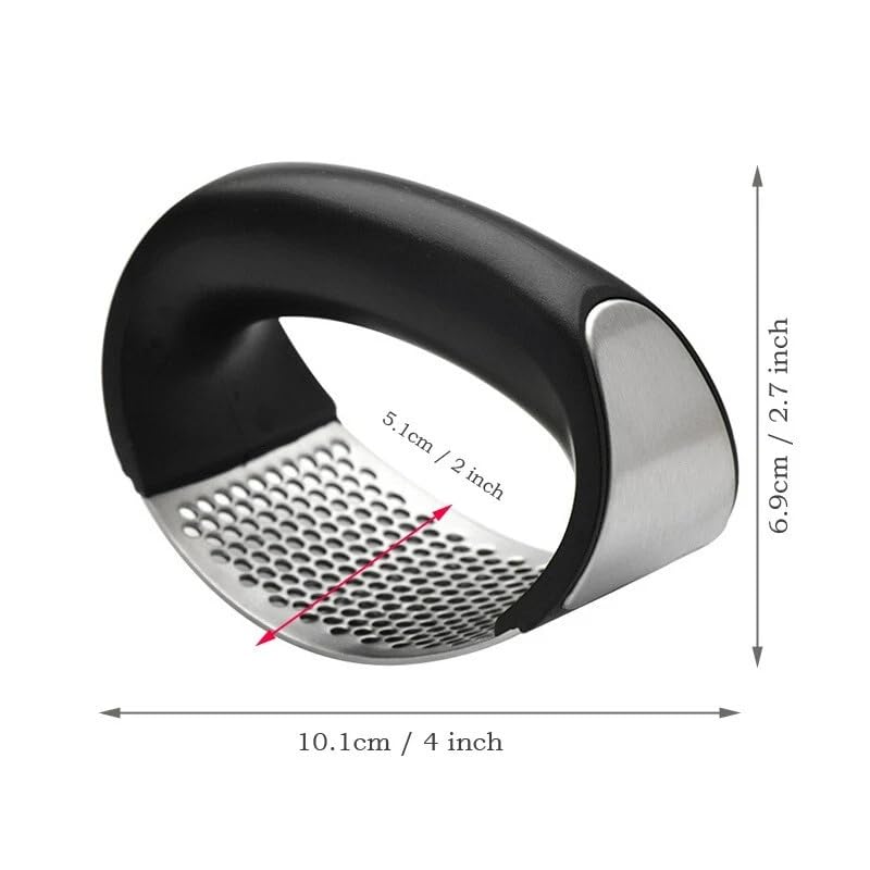 Stainless Steel Garlic Press Rocker with Ergonomic Handle, Manual Garlic Mincer Crusher, Easy to Clean Kitchen Tool