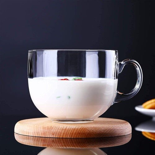 B Unique 470ml (16 oz) Lead-Free Clear Latte Cups with Handle, Set of 3, Dishwasher Safe Coffee & Tea Mugs
