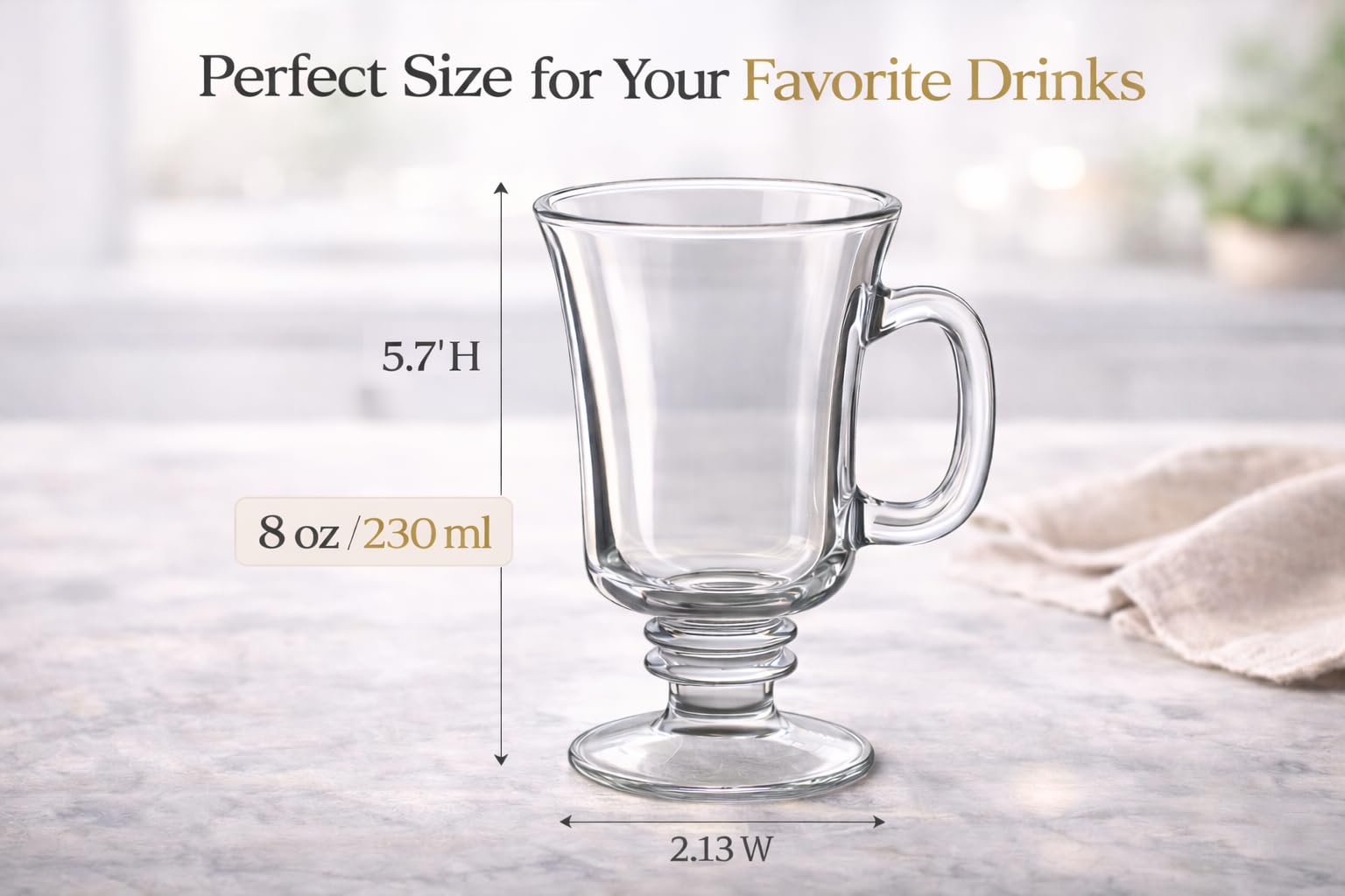 B Unique Lead-Free Irish Crystal Glass Set for Coffee, Mulled Wine, Tea & Other Beautiful Drinks for Entertaining – Pack of 2