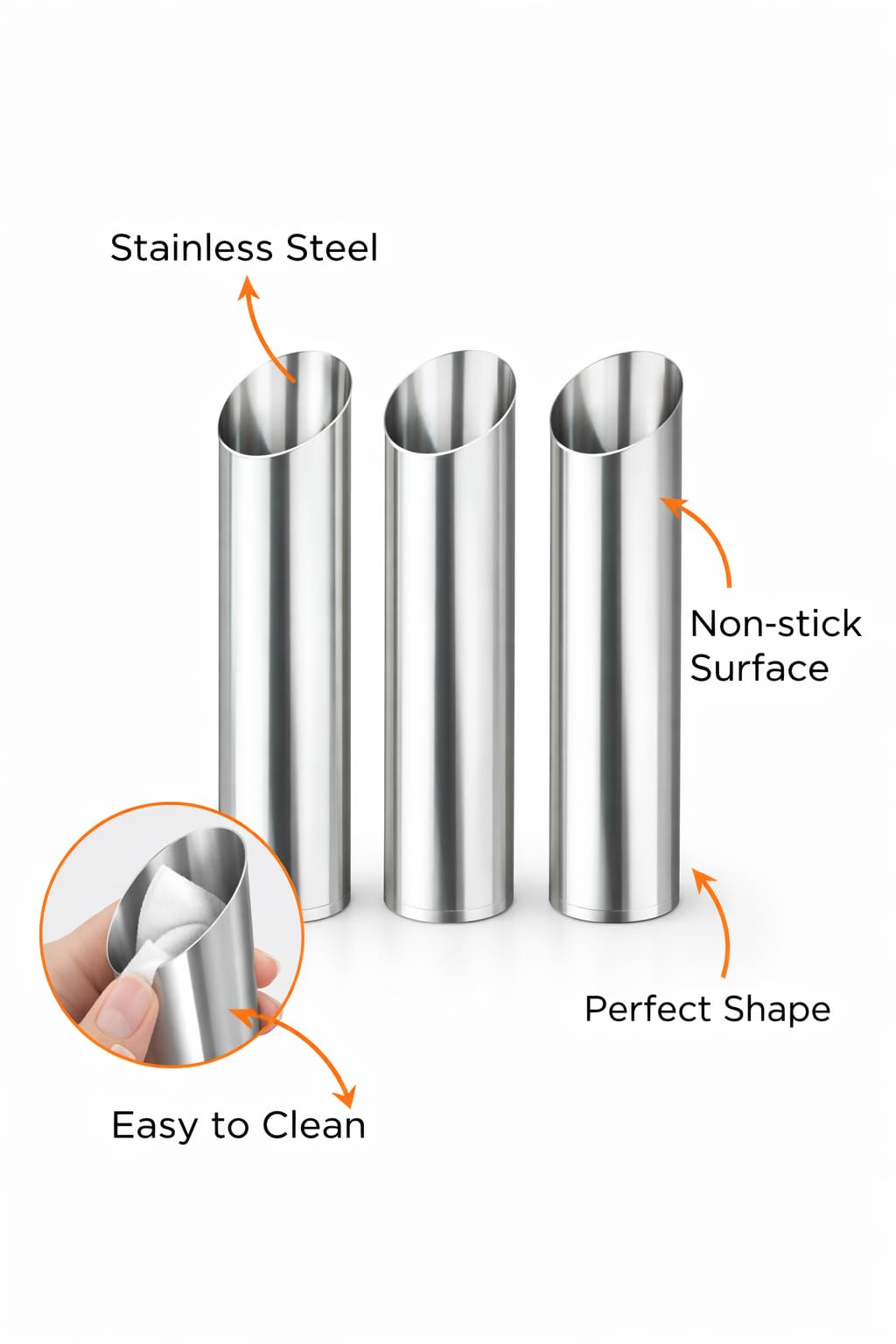 Cannoli Tubes Set of 3, Stainless Steel Cannoli Forms, Cream Horn Molds, Non-Stick Pastry Tubes for Baking Cannoli, Dessert, Puff Pastry & Appetizers