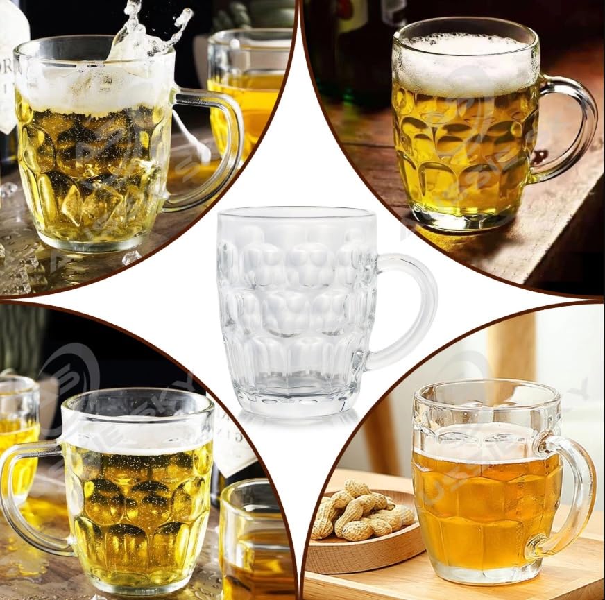 B Unique Dimpled Pint Beer Glass – 19 oz (560 ml) Lead-Free Large Beer Mug, Thick Glass with Handle, Classic German-Style Design, Set of 2