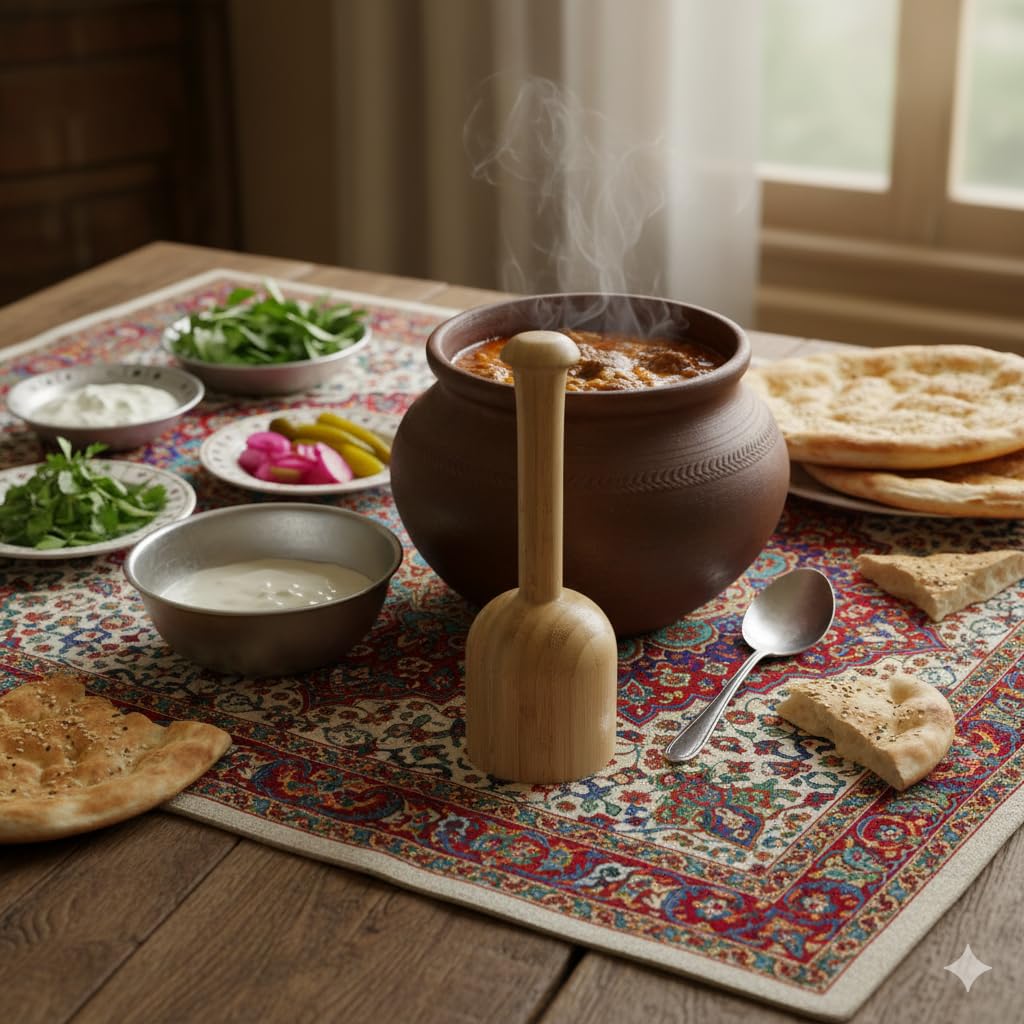 B Unique Durable Bamboo Dizi Smasher Tool | Multipurpose Crusher for Cooked Meat, Garlic, Ginger, and Herbs | Handmade Tool for Sustainable Cooking | Lightweight & Easy to Clean Design گوشتکوب دیزی
