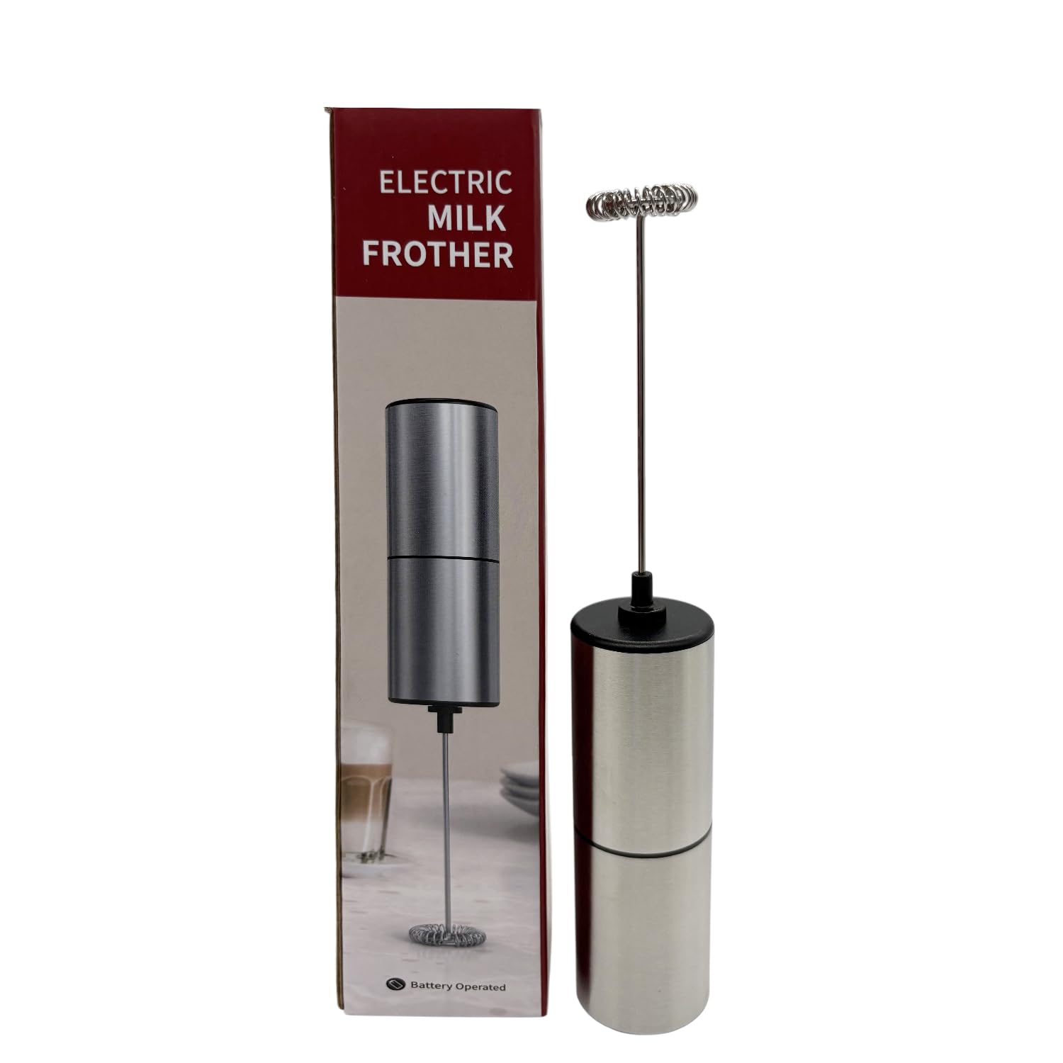 Premium Stainless Steel Electric Milk Frother | Battery Operated Foam Maker for Coffee, Latte, Matcha | Durable & Lightweight Handheld Frother for Creamy Foam | Ergonomic Design& Easy to Operate