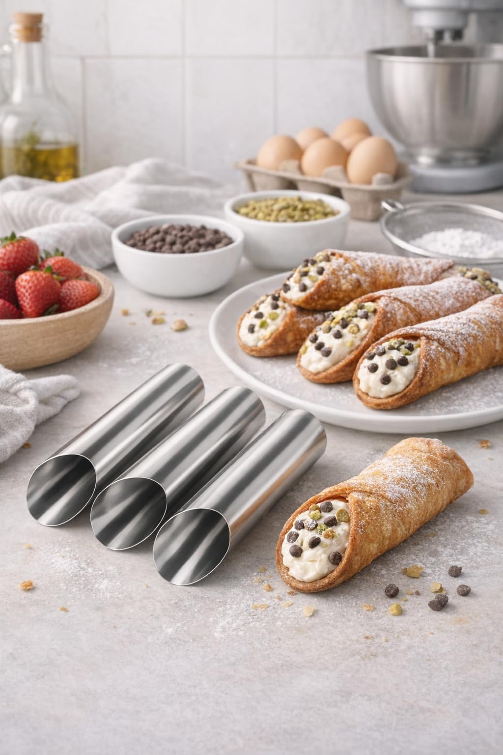 Cannoli Tubes Set of 3, Stainless Steel Cannoli Forms, Cream Horn Molds, Non-Stick Pastry Tubes for Baking Cannoli, Dessert, Puff Pastry & Appetizers
