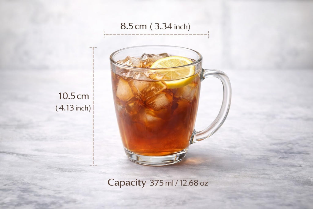 B Unique Clear Glass Coffee Mugs Set of 6, 12.6 oz – Heat Resistant & Lead-Free Drinking Glasses for Hot & Cold Drinks – Tea, Coffee, Latte, Juice, Milk – Dishwasher Safe
